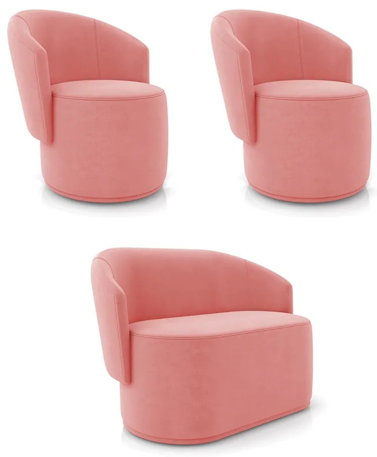 Sofá Namoradeira e 2 Poltronas Orgânica para Sala Malu Suede M11 - D'Rossi - Rose