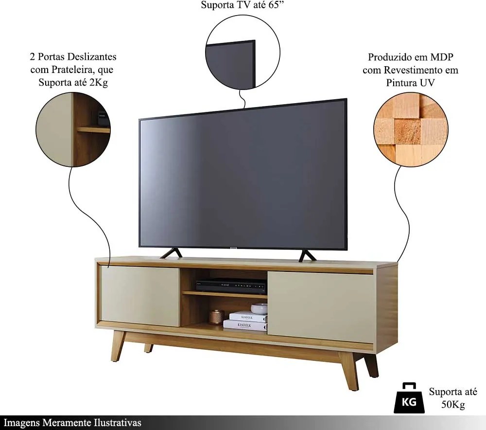 Bancada Decorativa Loser MDP Pintura UV 2 Portas Deslizantes até 65 Cumaru/Opala G97 - Gran Belo