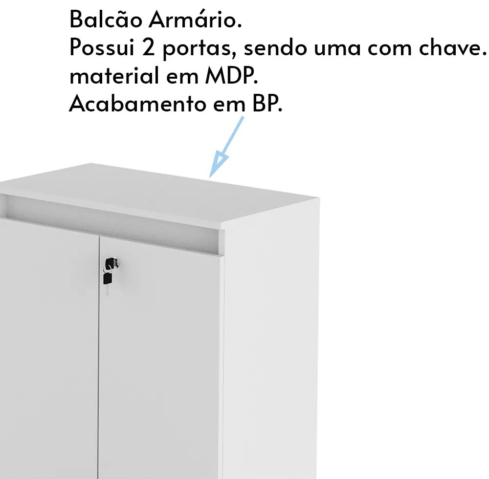 Balcão com Chave para Escritório Home Office ME4149 Branco G69 - Gran Belo