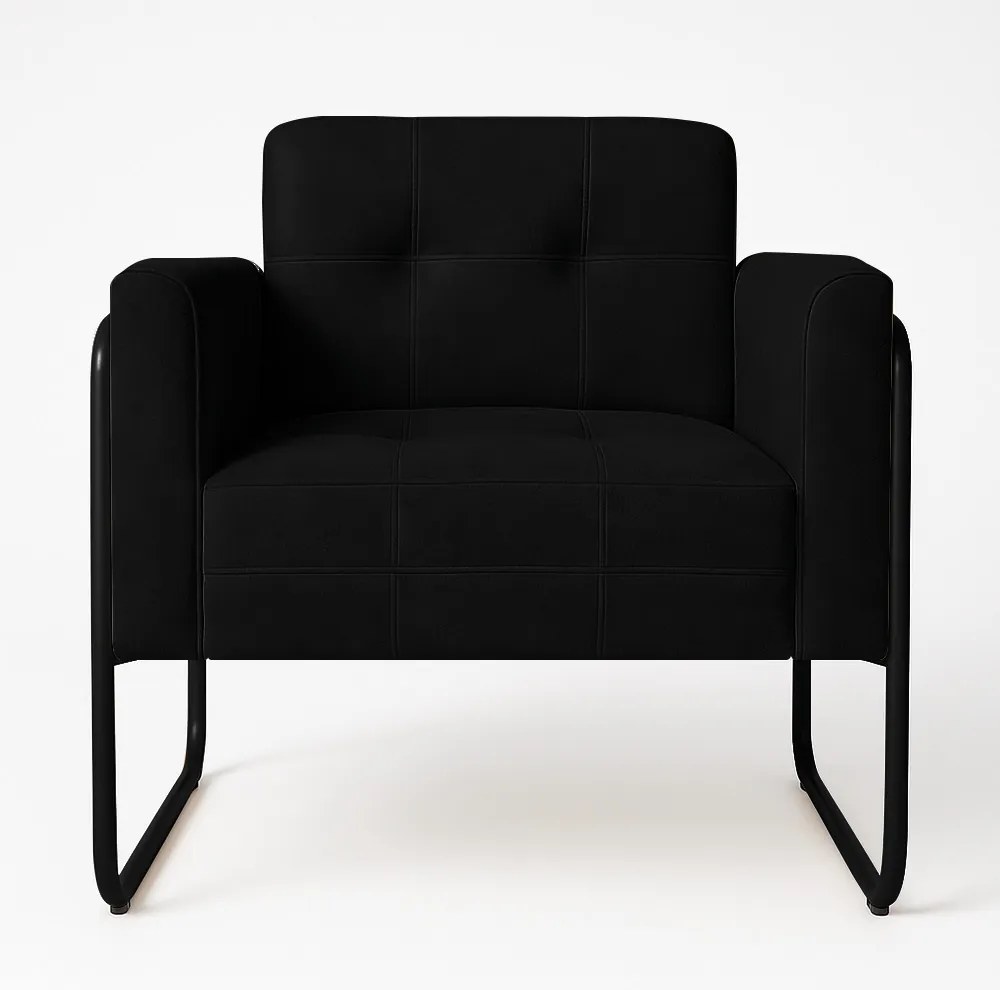 Poltrona Sala Industrial Alta Tubo Preto Elisa Suede D03 - D'Rossi - Preto