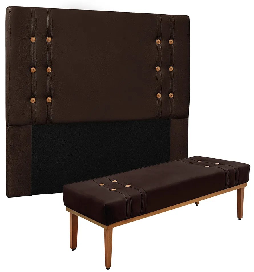 Cabeceira Cama Box King 195cm e Recamier Gênova Suede S04 - D'Rossi - Café