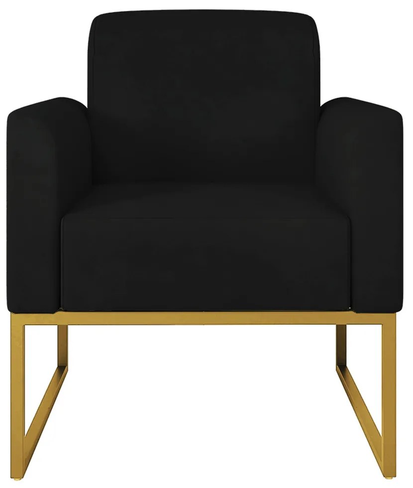 Poltrona Decorativa Isabella Base Industrial Suede Preto/Dourado G19 - Gran Belo