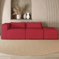 Sofá 5 Lugares 363cm Com Puff Direito Fay Veludo Vermelho Z55 - Mpozen