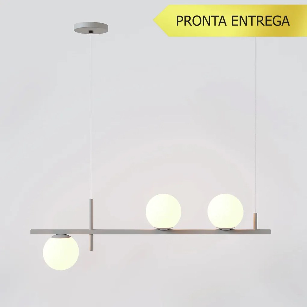 Pendente Three Gud Retângular 26X12X80Cm Alumínio E Globo Ø12Cm Fosco... (CINZA FOSCO, FOSCO)
