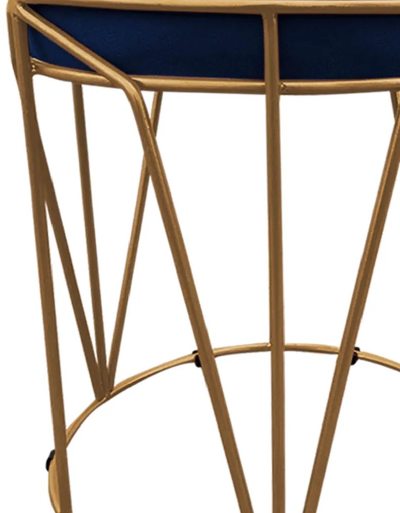 Puff Multiuso com Mesa Babu 2 em 1 Suede Azul Marinho Base Dourado - D'Rossi