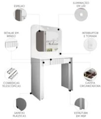 Penteadeira Camarim 90cm Com Espelho Lilian Branco B02 - Mpozenat