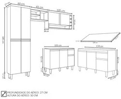 Cozinha Compacta Vanessa e Balcão Gabinete Com Tampo Tatiane 120cm Pre
