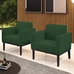 Poltrona Base Madeira Preto Kit 2 Maressa Veludo Verde - Ibiza
