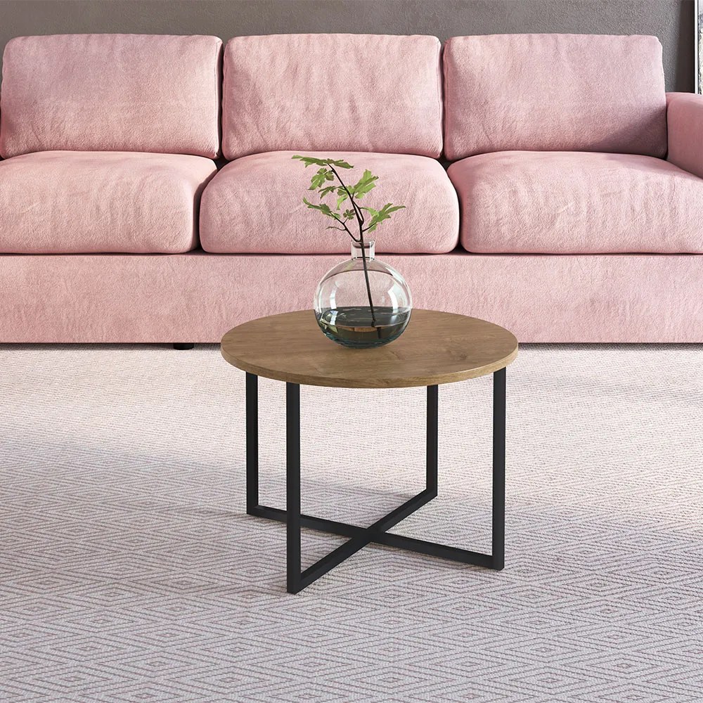 Mesa de Centro Média Estilo Industrial Vermont Base Metálica Preto - D'Rossi