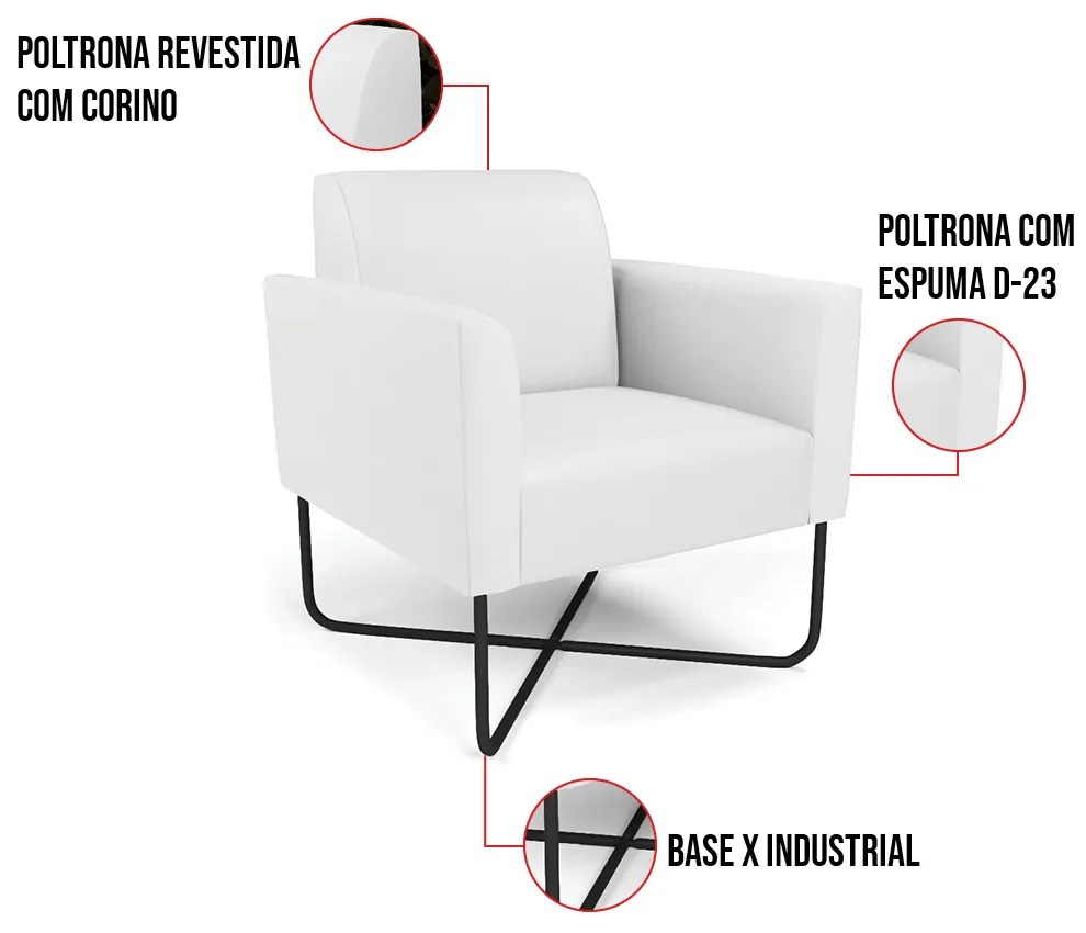 Kit 2 Poltronas Base X Industrial Preto Marisa Corino D03 - D'Rossi - Branco