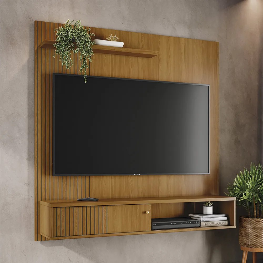 Painel TV 65 Pol 161cm Bancada Suspensa para Sala Dorema Cumaru M20 - D'Rossi