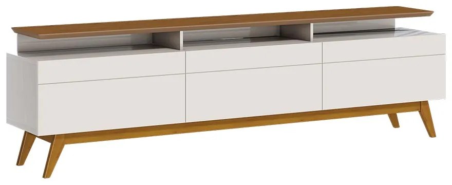 Rack Bancada 3 Gavetas com Nicho 218cm Amy Off White/Freijó G29 - Gran Belo