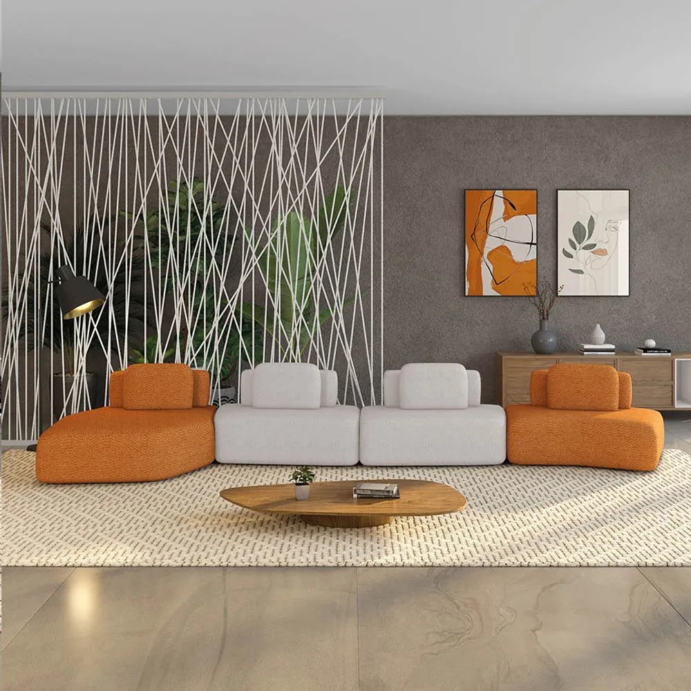 Sofá 4 Lugares Orgânico com Chaise e 3 Módulos Berlim Bouclê Cr K01 - D'Rossi - Caramelo/Cinza Claro