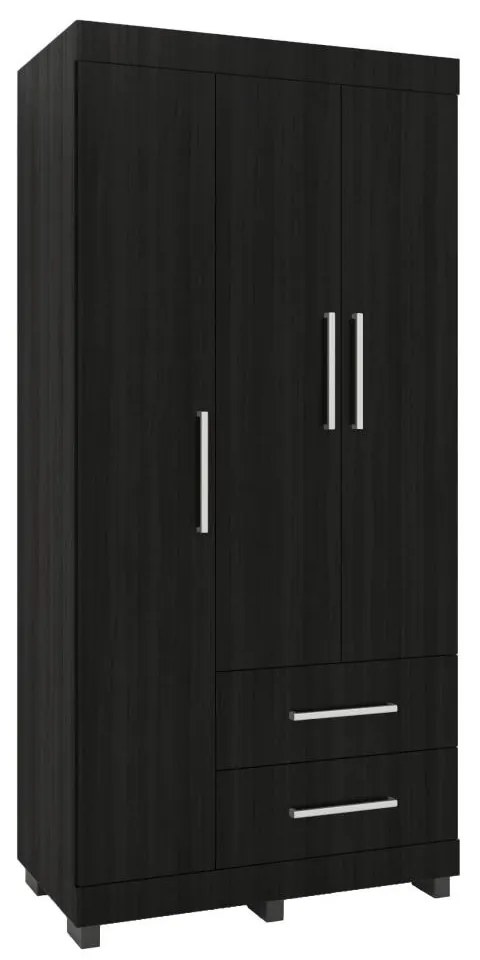 Roupeiro Guarda Roupa 3 Portas Prateleiras 2 Gavetas Preto