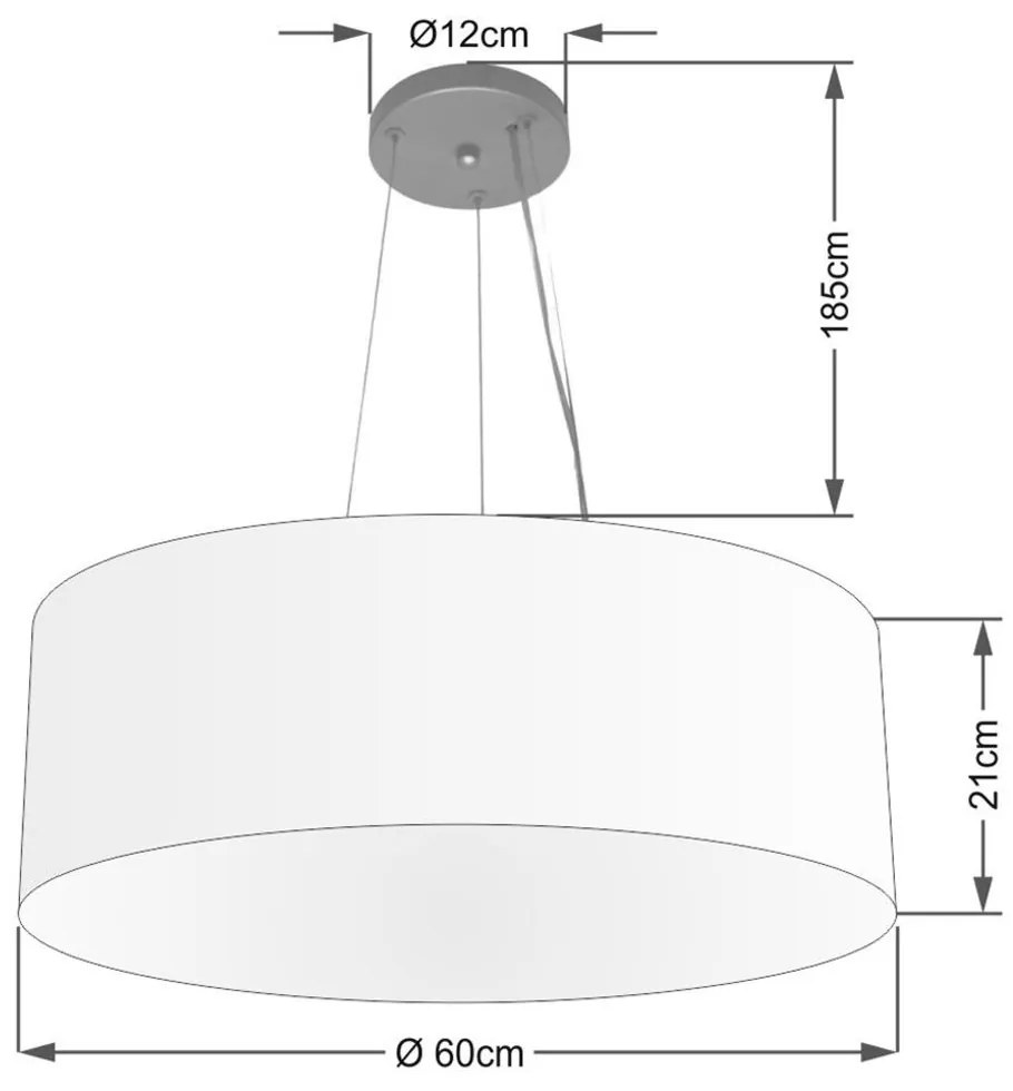 Lustre Pendente Cilíndrico Md-4010 Cúpula em Tecido 60x21cm Rustico Cinza - Bivolt