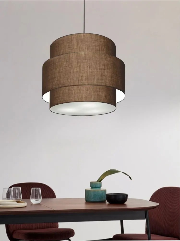 Lustre Pendente Cilíndrico Md-4384 Cúpula em Tecido Café Tam 50cm