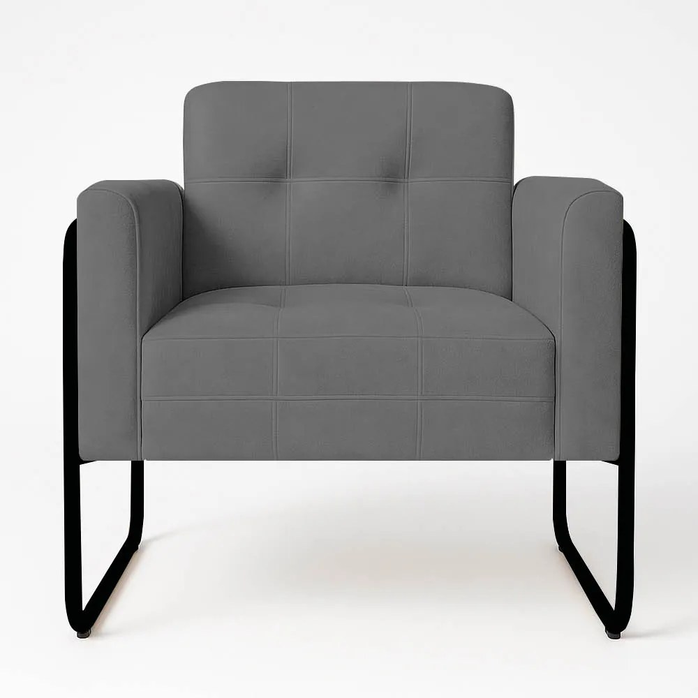Poltrona Sala Industrial Alta Tubo Preto Elisa Suede D03 - D'Rossi - Grafite