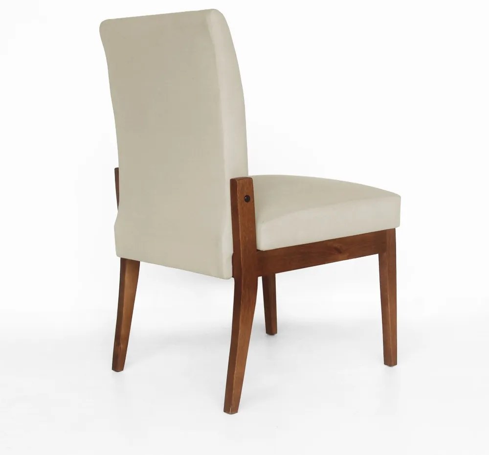 Cadeira De Jantar Aurora Base Madeira Maciça Estofada Suede Bege