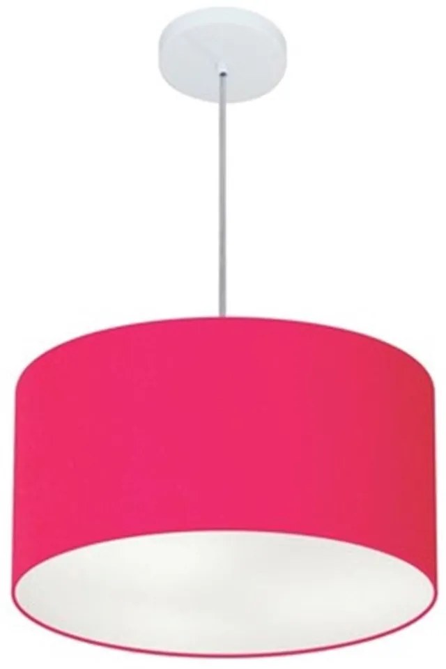 Lustre Pendente Cilíndrico Md-4099 Cúpula em Tecido 40x25cm Rosa Pink - Bivolt