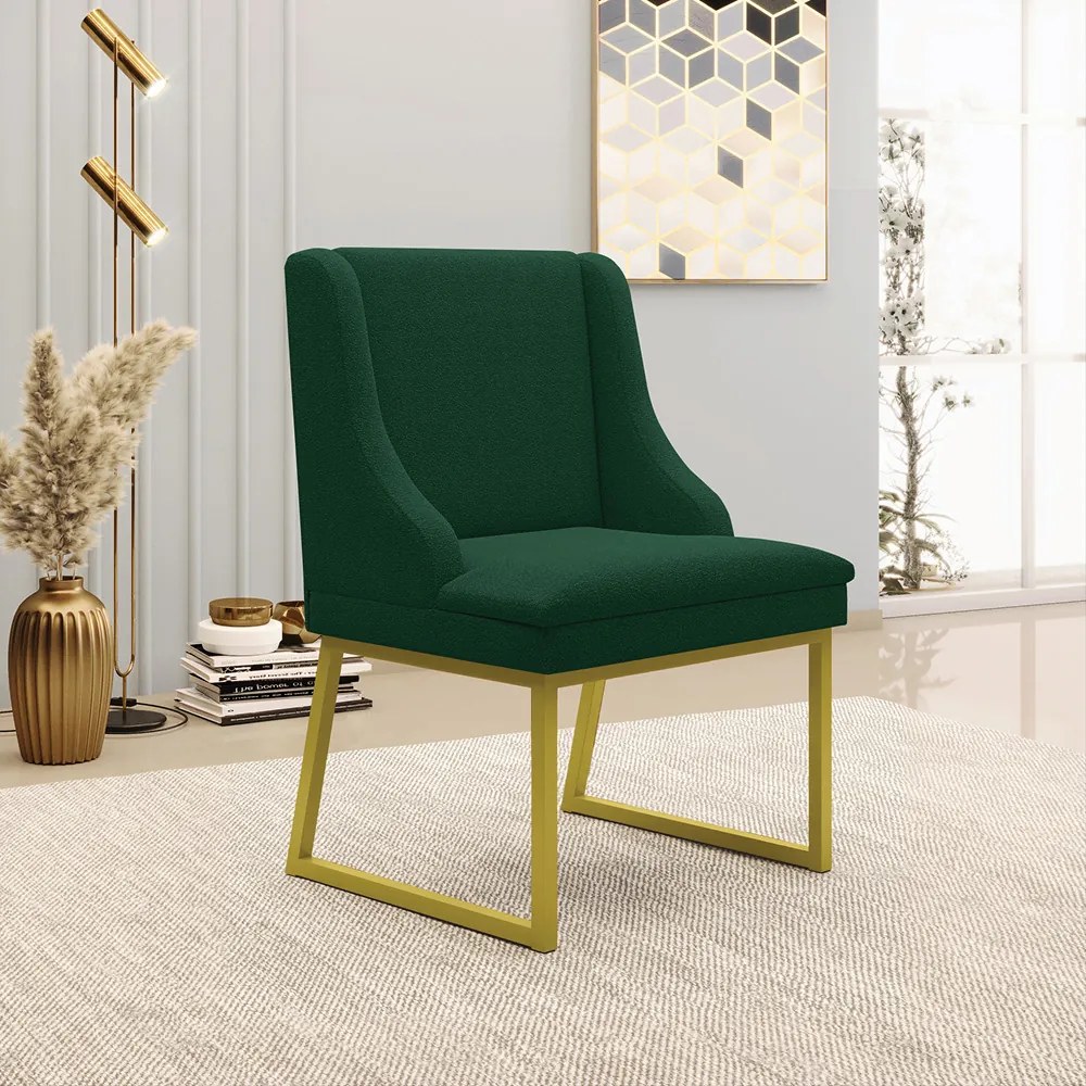 Cadeira Sala de Jantar Industrial Dourado kit 4 Liz Bouclê D03 - D'Rossi - Verde