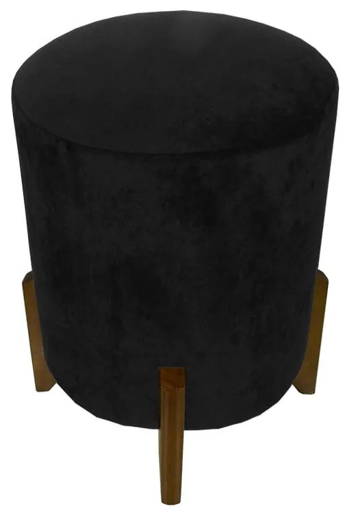 Puff Redondo Evo Peach em Veludo com Pés Escandinavo - Preto - Pequeno 35cm