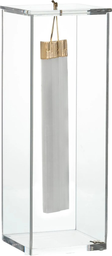 Escultura Pedra Selenita Bastão c/ Caixa de Acrílico e Caixa de Presente M