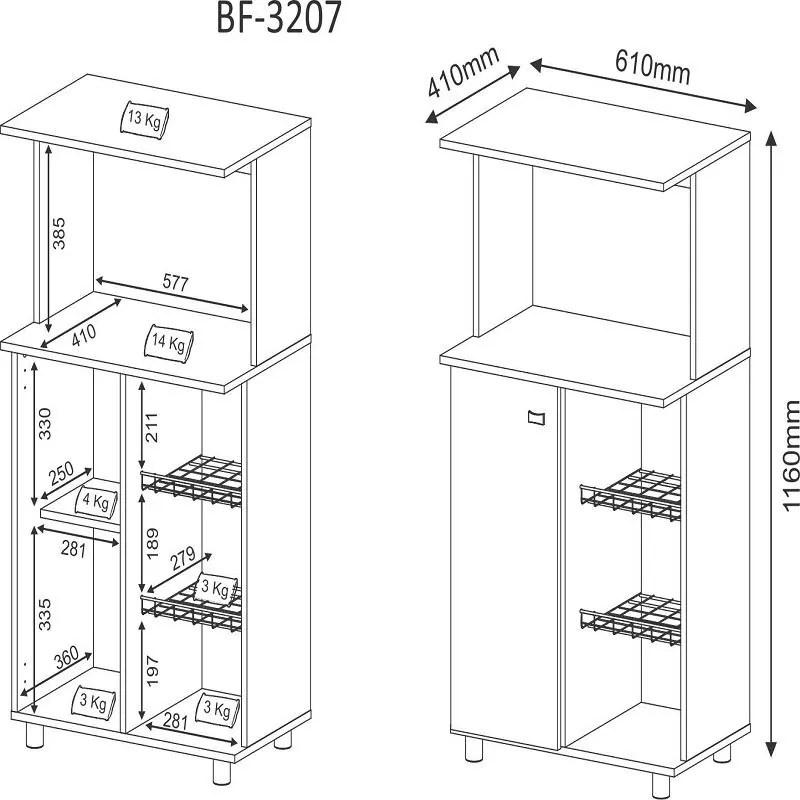 Balcão de Cozinha Fruteira Forno Microondas Branco