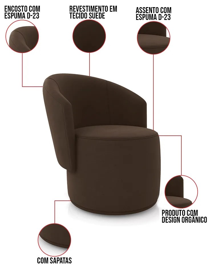 Sofá Namoradeira com Poltrona e Puff Orgânico Sala Malu Suede M11 - D'Rossi - Marrom