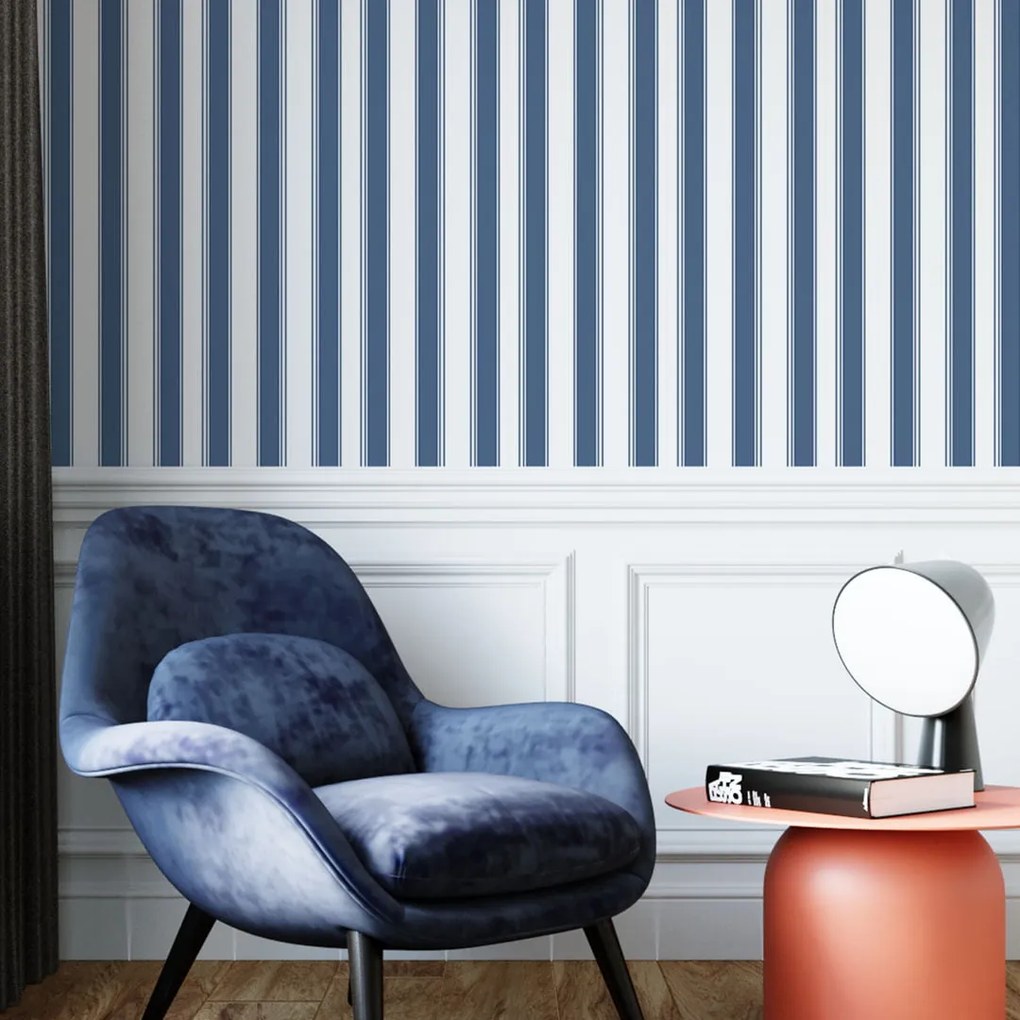 Papel de Parede Listrado azul e branco