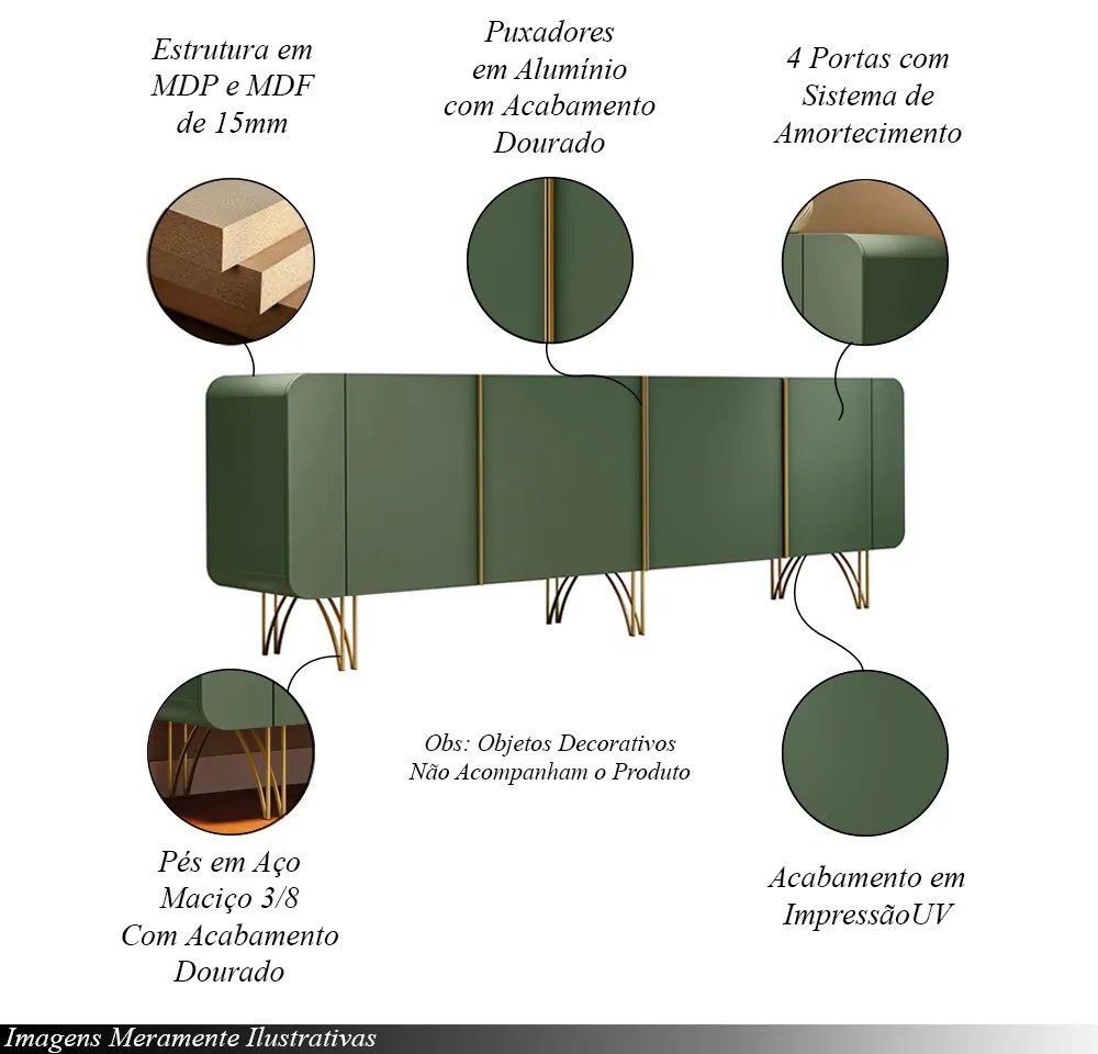 Conjunto Buffets Sala de Estar Bambino/Virginia MDP/MDF Pés em Aço Verde Pistache G26 - Gran Belo