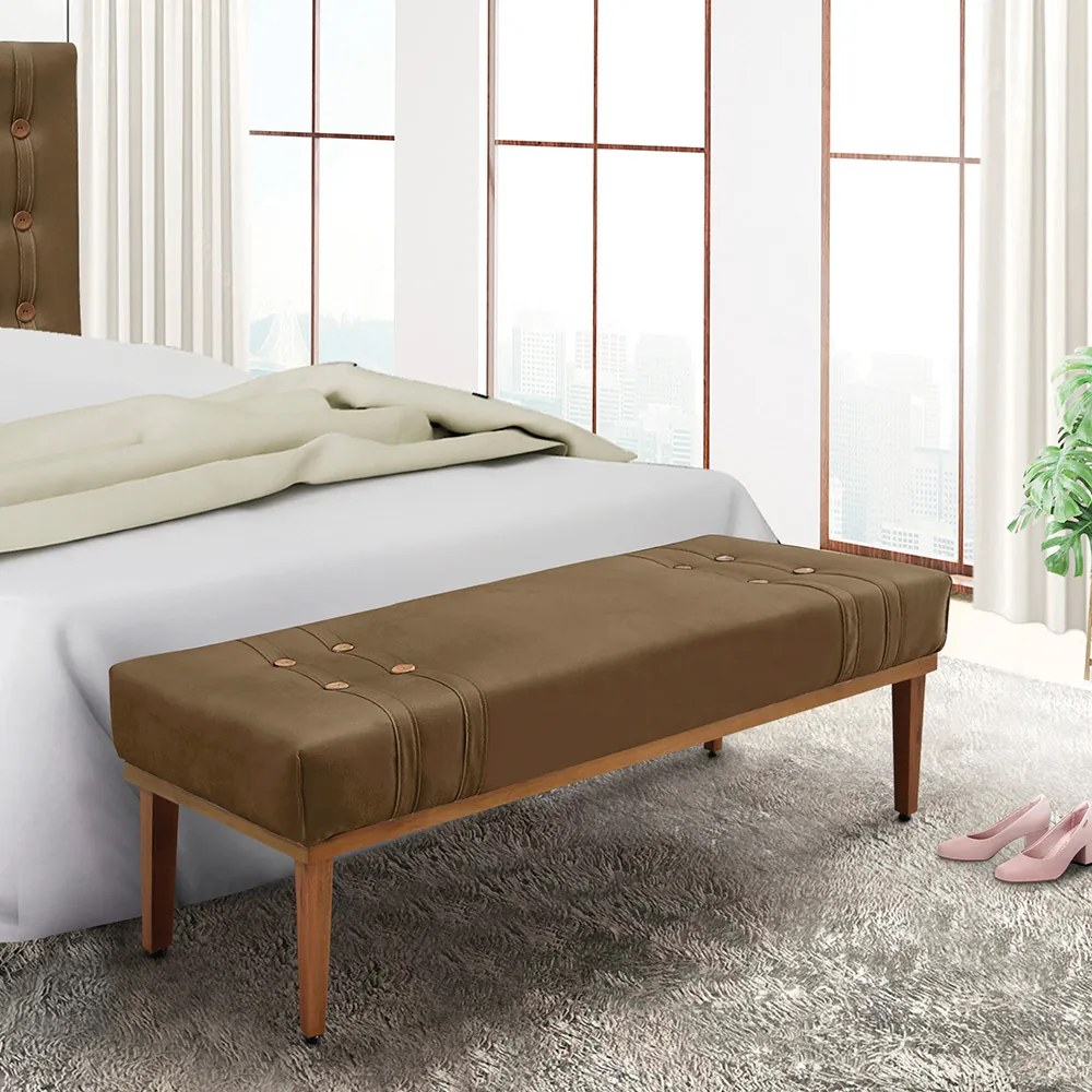 Divã Recamier Banco Base Madeira para Quarto Gênova 140cm Suede Caramelo S04 - D'Rossi