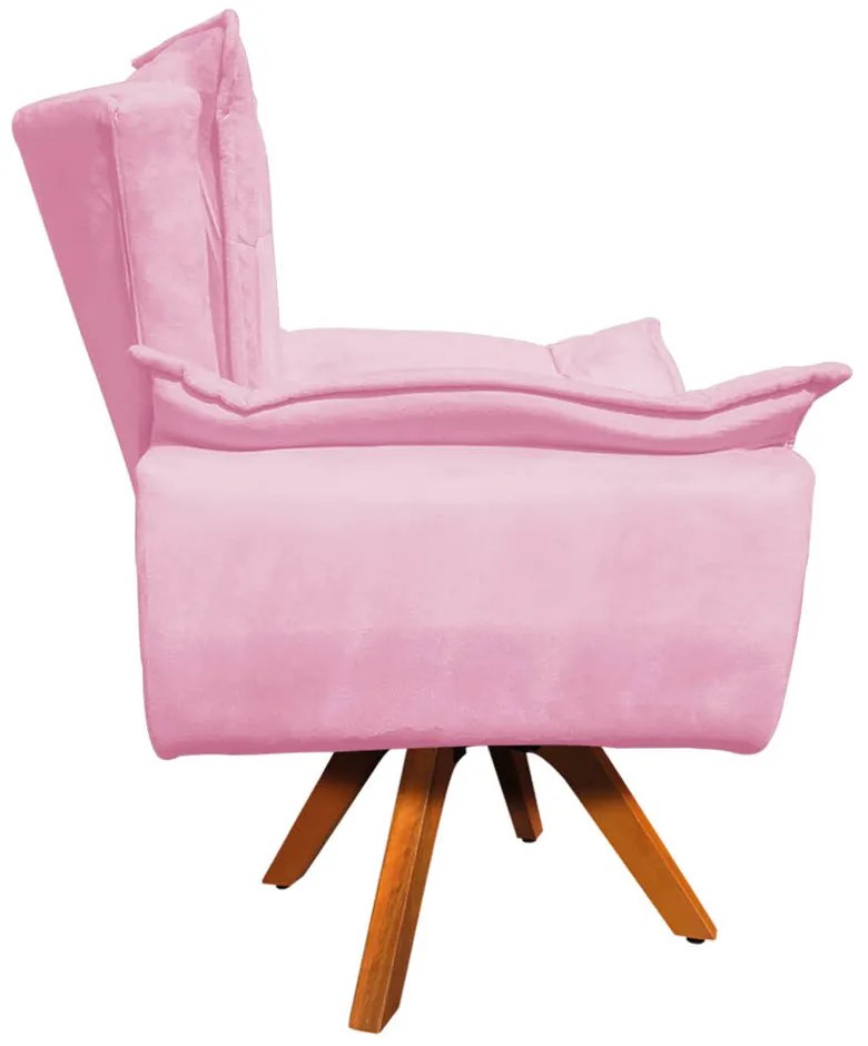 Poltrona Sala de Estar Giratória MM30 Opalla Suede Rosa Bebê D03 - D'Rossi