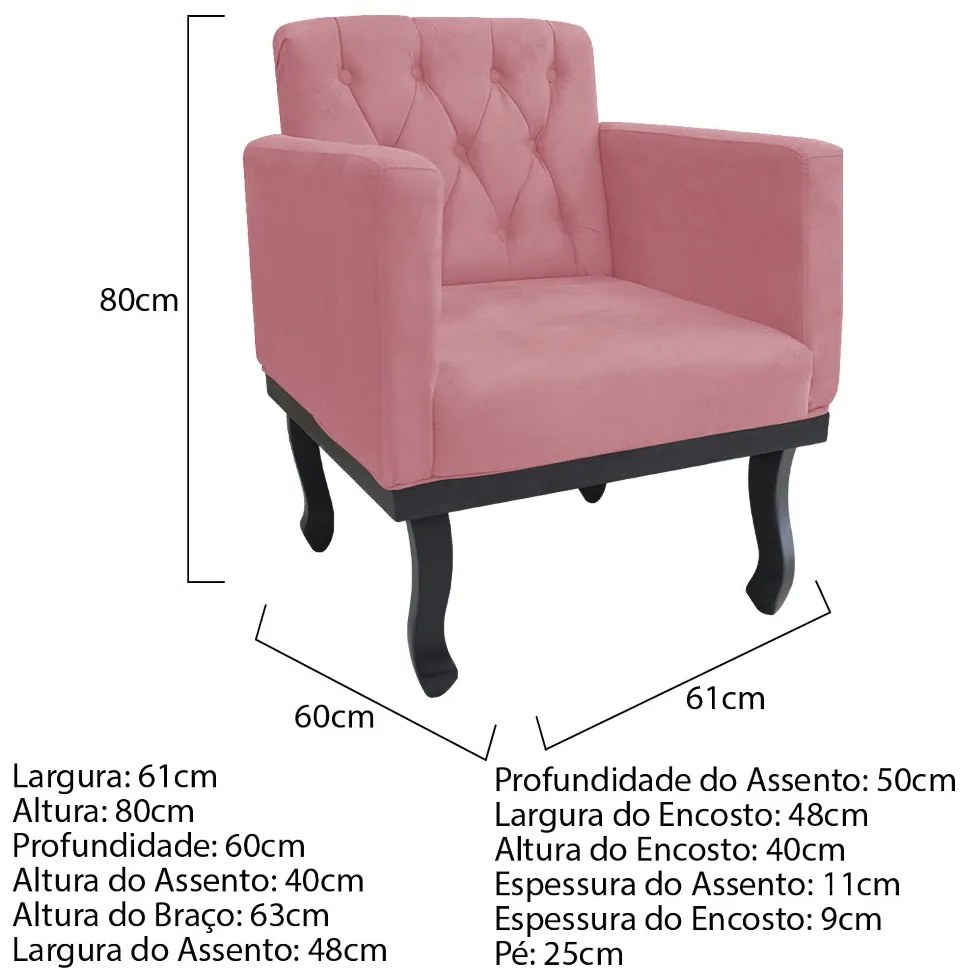 kit 02 Poltronas Classic Pés Luís XV Suede Rosa Bebê - ADJ Decor