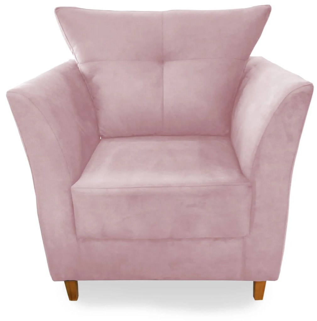 Poltrona Decorativa Isis Pés Madeira Suede Rosa - Sheep Estofados