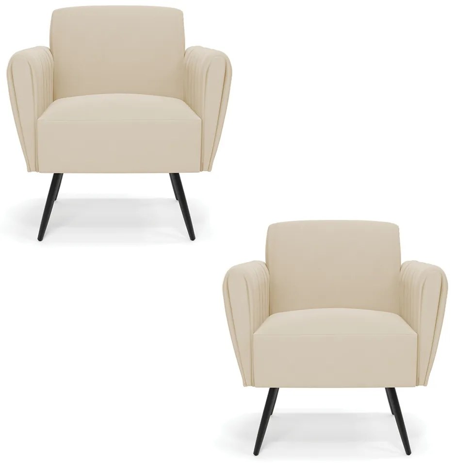 Kit 2 Poltronas Pés Palito de Ferro Bruna Suede D01 - D'Rossi - Bege