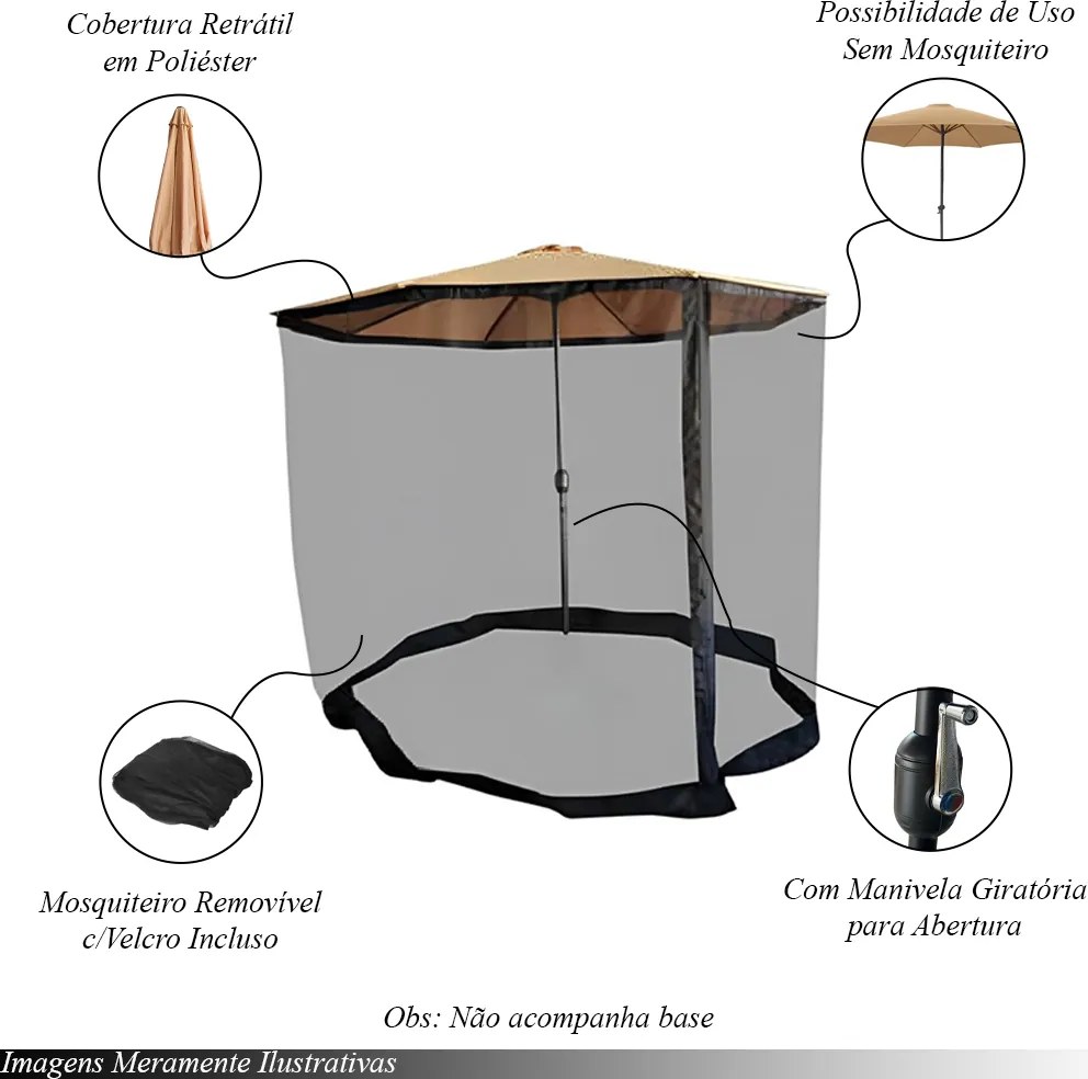 Ombrelone Externo Cobertura 330cm c/Mosquiteiro Estrutura em Aço c/Manivela Bege G31 - Importway