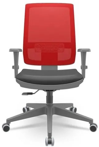 Cadeira Brizza Diretor Grafite Tela Vermelha Assento Vinil Preto Base RelaxPlax Piramidal - 66414 Sun House