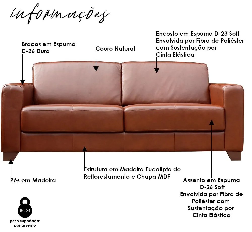 Conjunto de Sofá 2 e 3 Lugares Sala de Estar Estocolmo Couro Caramelo G03 - Gran Belo