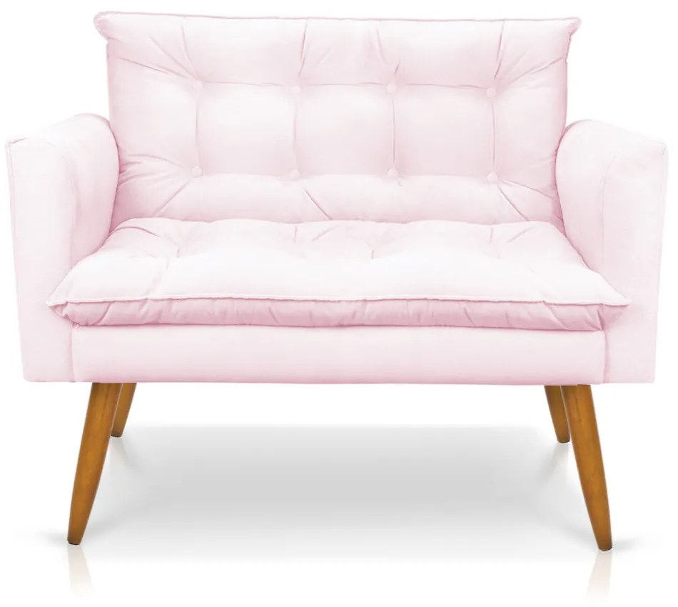 Sofá Namoradeira Tais Suede Rosa Bebê Pés Palito Castanho - D'Rossi
