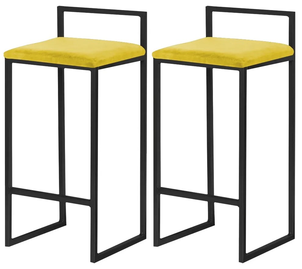 Kit 2 Banqueta Decorativa Selena Base Preta Suede Amarelo G41 - Gran Belo