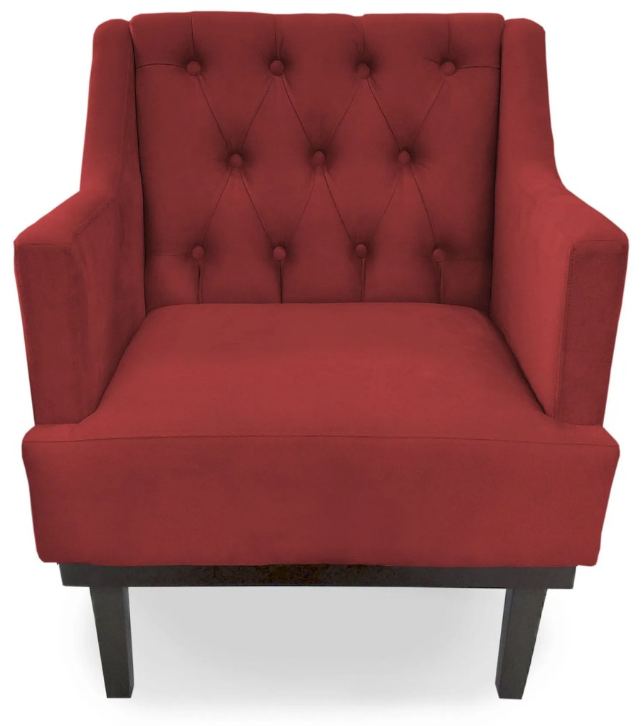 Poltrona Decorativa Clássica Capitonê Pés Madeira Suede Vermelho - Sheep Estofados