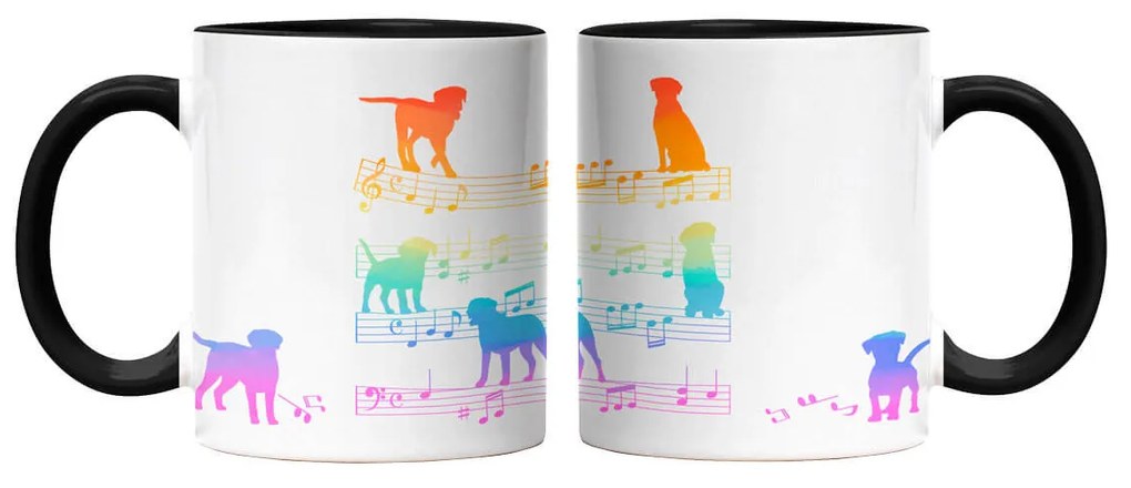 Caneca Gato Musical Arco Iris Cat Lover Branca com Alça Preta