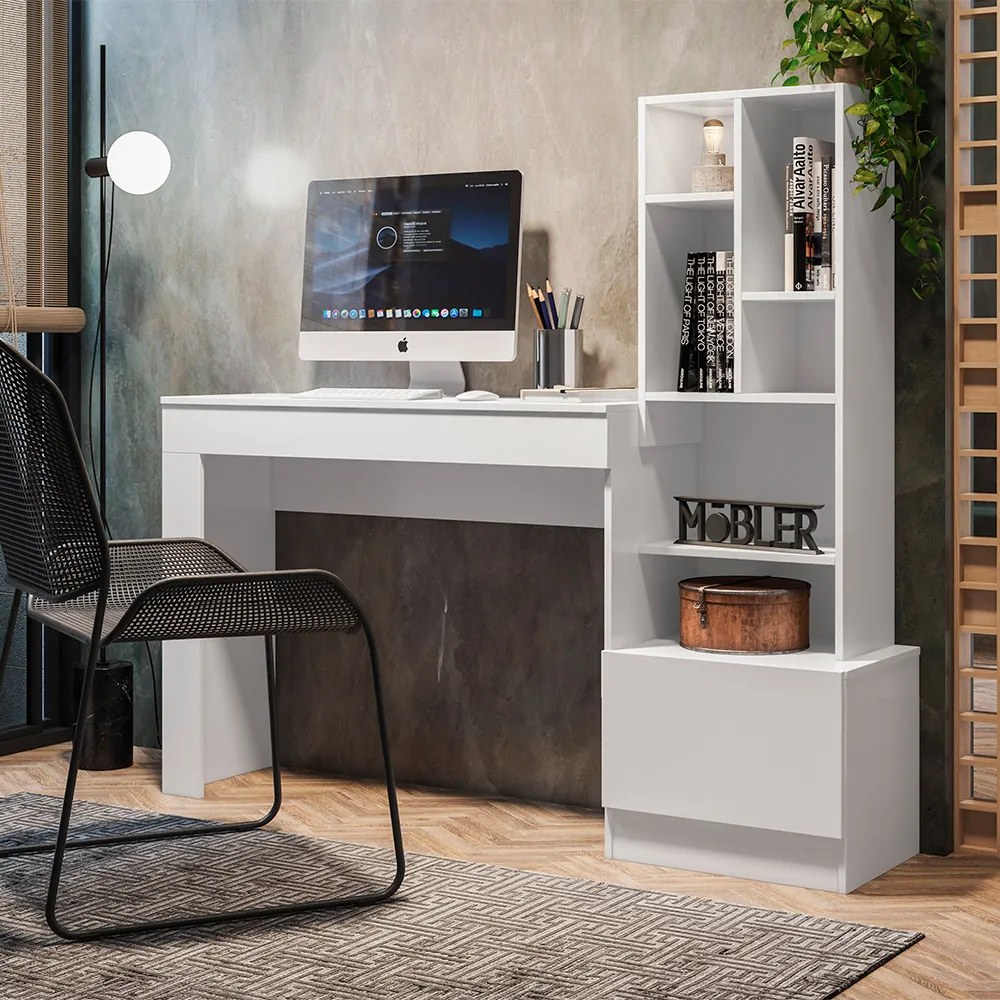 Escrivaninha Office Sara com Estante 149 cm Branco M04 - D'Rossi