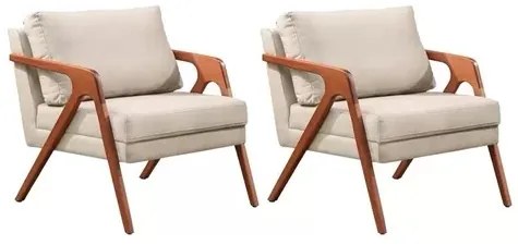 Kit 2 Poltronas Decorativa Mona Luxo Madeira Maciça Linho Bege