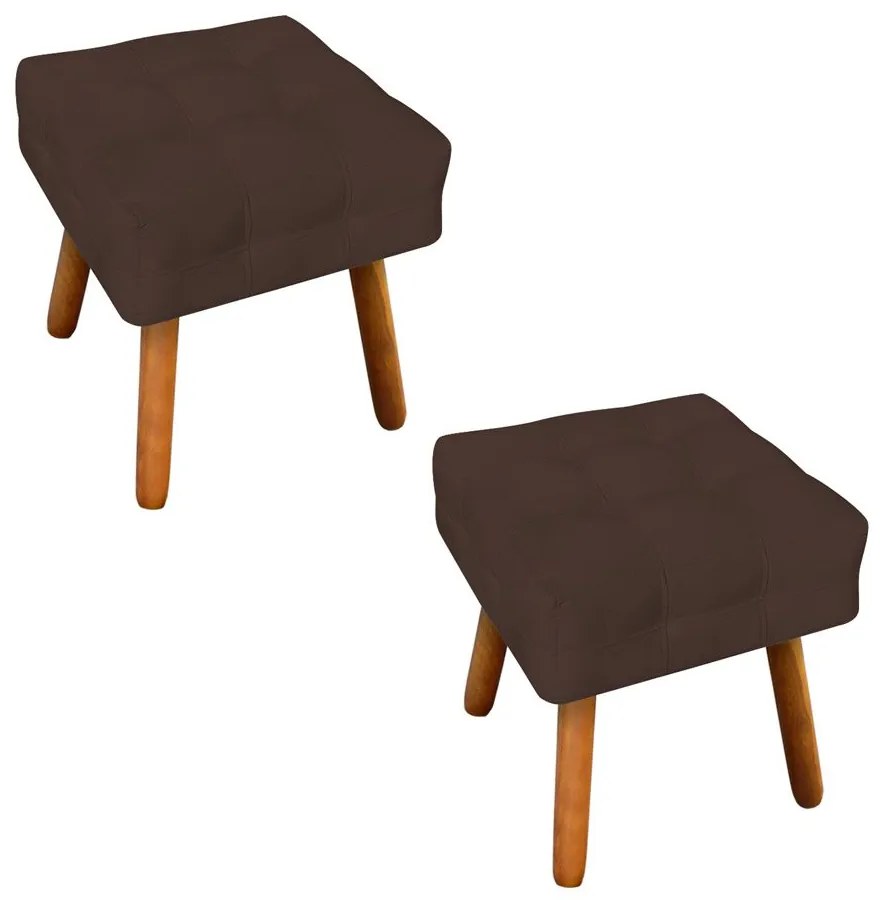 Puff Banqueta Decorativo Pé Palito de Madeira Kit 2 Elisa Suede Marrom D03 - D'Rossi