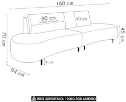 Sofá 3 Lugares 180cm Orgânico Pé Ferro Nagai Suede Bege Z55 - Mpozenat