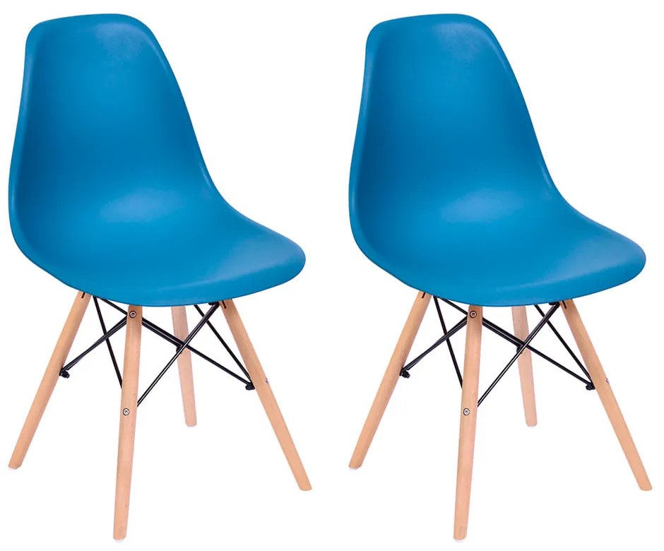 Conjunto 2 Cadeiras Eiffel com Base em Madeira Azul Petróleo - Conjunto 2 Cadeiras Eiffel com Base em Madeira – Azul Petróleo