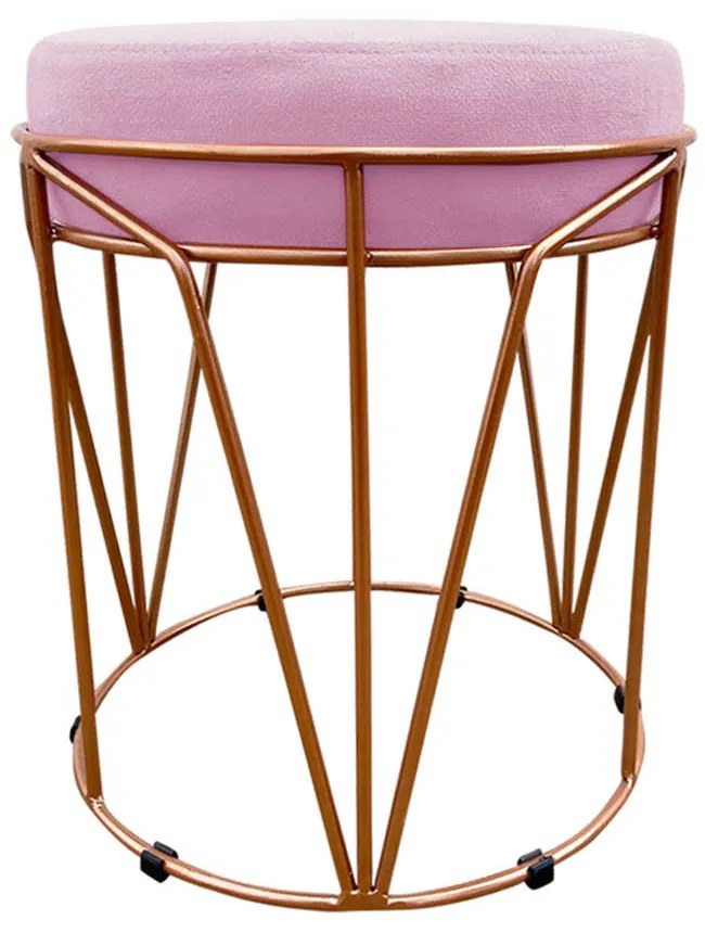 Puff Multiuso com Mesa Babu 2 em 1 Suede Rosa Bebê Base Cobre - D'Rossi