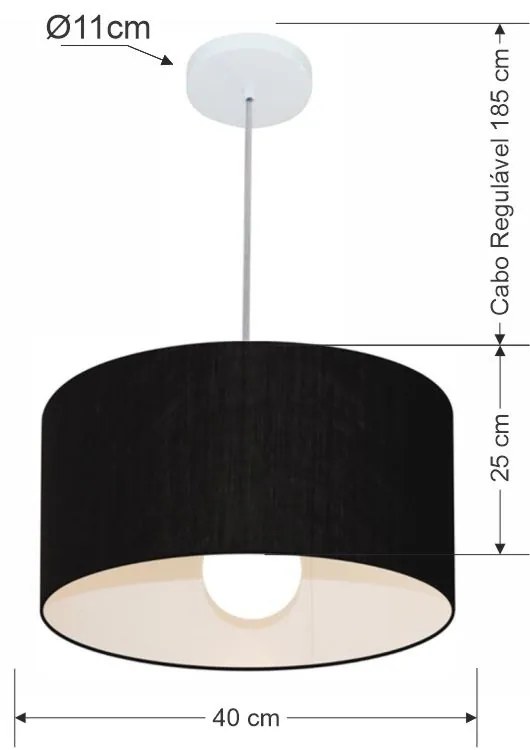 Lustre Pendente Cilíndrico Md-4202 Cúpula em Tecido 40x25cm Preto - Bivolt