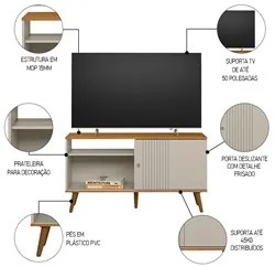 Rack Bancada de TV 50 Polegadas Rebu L06 Nature/Off White - Mpozenato